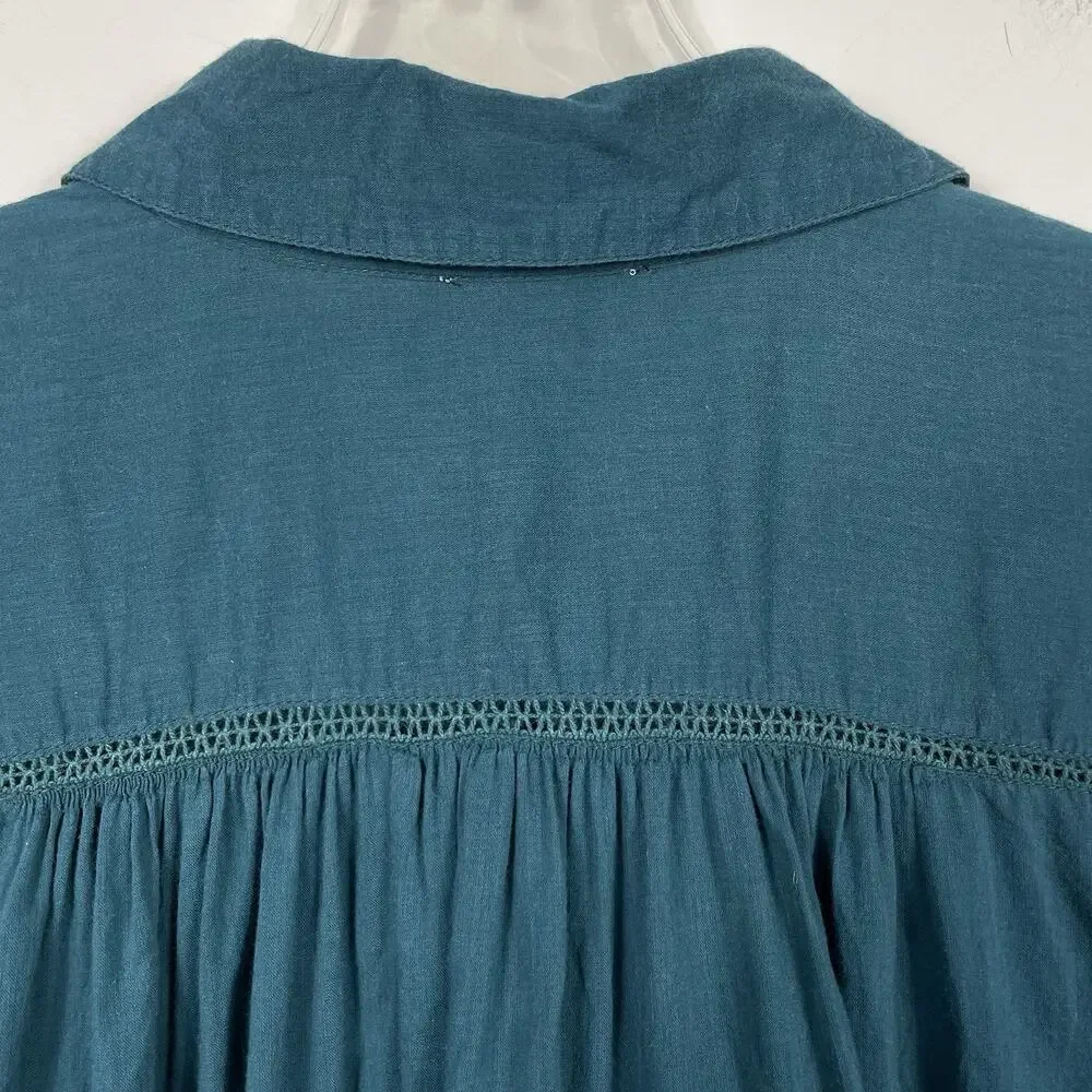 Sundance Top Shirt Women Small Teal 100% Cotton Button Front Flowy Casual Boho - Picture 6 of 8